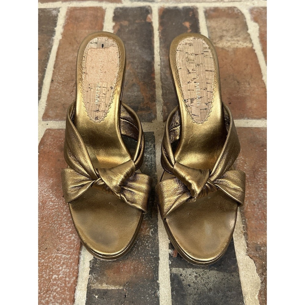 Antonio Melani Wedge Heel Sandals Leather Copper Gold Slip On Shoes Women's 6 - Picture 7 of 7